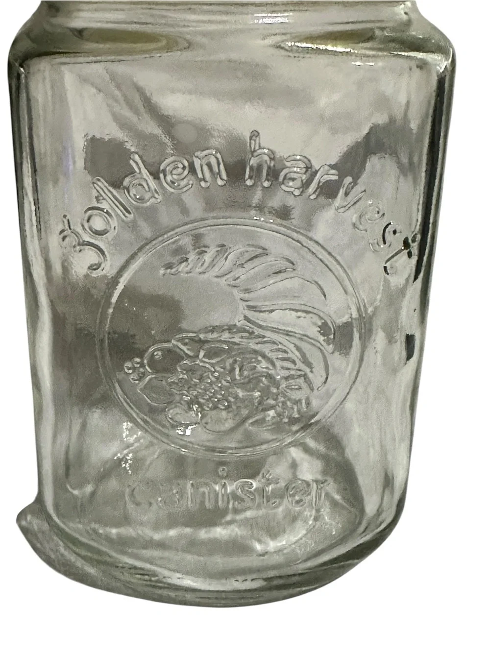 Vintage Golden Harvest Glass Canister | Embossed Cornucopia Farmhouse Kitchen St